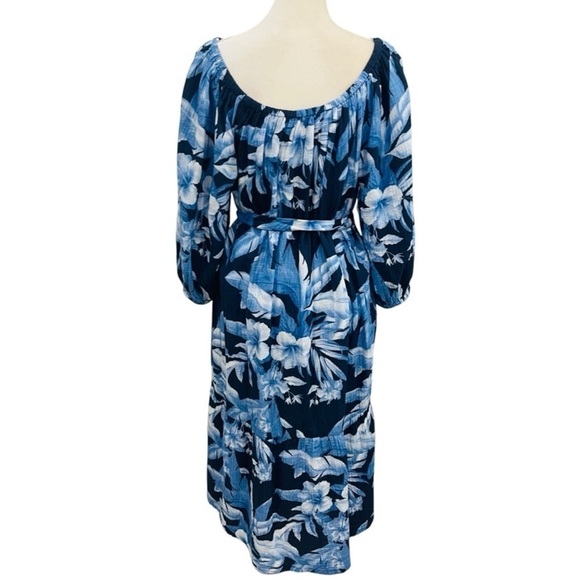 TOMMY BAHAMA DAYBREAK HIBISCUS MEDIUM OFF SHOULDER DRESS 100% COTTON NAVY $178 - Picture 7 of 14